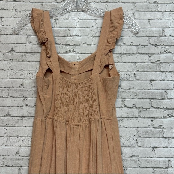 Monteau Los Angeles Small Midi Pink Dress Linen Blend Buttons Ruffles Smock Back - Picture 6 of 11